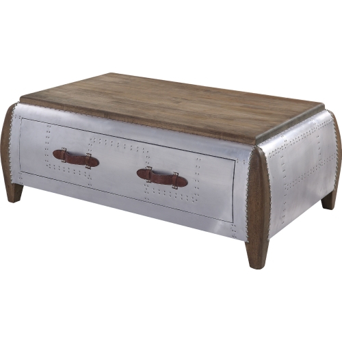 Brancaster Coffee Table in Antique Oak & Aluminum