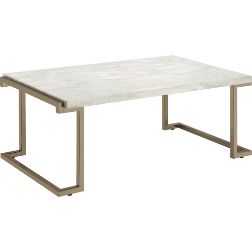 Boice II Coffee Table in Faux Marble & Champagne Metal