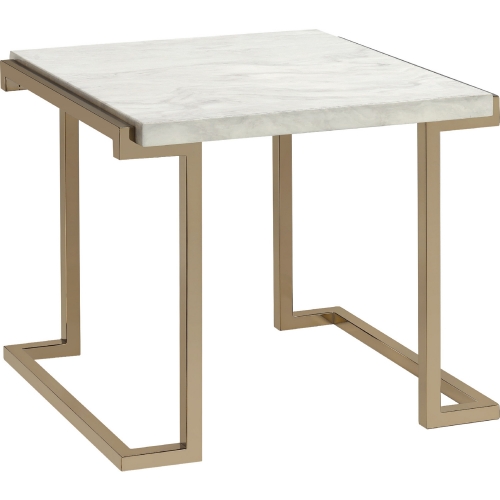 Boice II End Table in Faux Marble & Champagne Metal