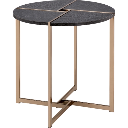 Bromia End Table in Black Wood & Champagne Metal