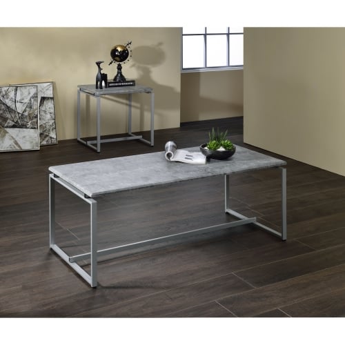 Jurgen 3 Piece Coffee & End Table Set in Faux Concrete & Silver