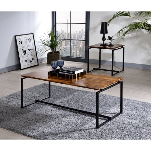 Jurgen 3 Piece Coffee & End Table Set in Oak & Black