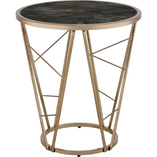 Cicatrix End Table in Faux Black Marble, Glass & Champagne Finish