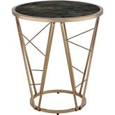 Cicatrix End Table in Faux Black Marble, Glass & Champagne Finish