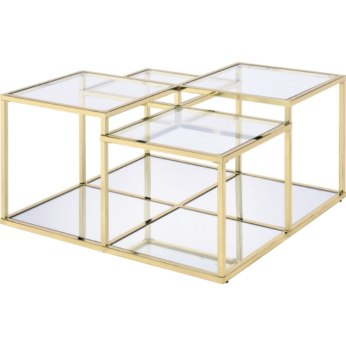 Uchenna Coffee Table in Tempered Glass & Gold Metal