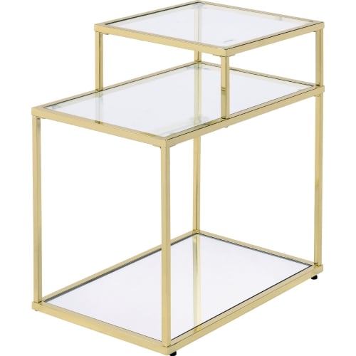 Uchenna Side Table in Tempered Glass & Gold Metal