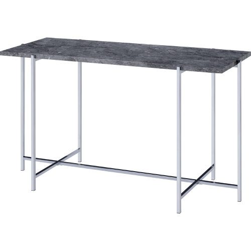 Adelae Sofa Table in Faux Marble & Chrome