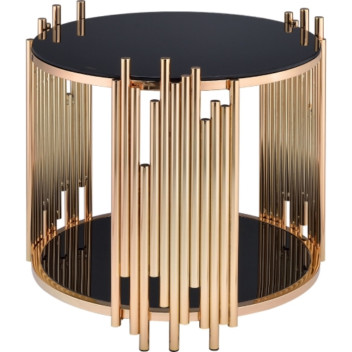 Tanquin End Table in Gold Metal & Black Glass