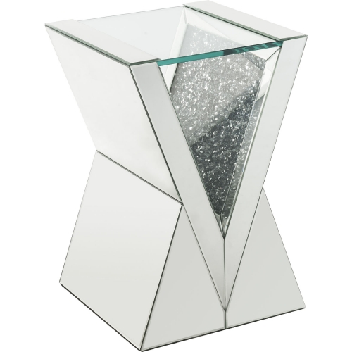 Noralie End Table in Clear Glass, Mirror & Faux Diamonds