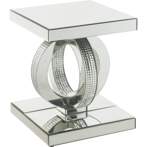 Ornat Square End Table in Mirror & Faux Diamonds