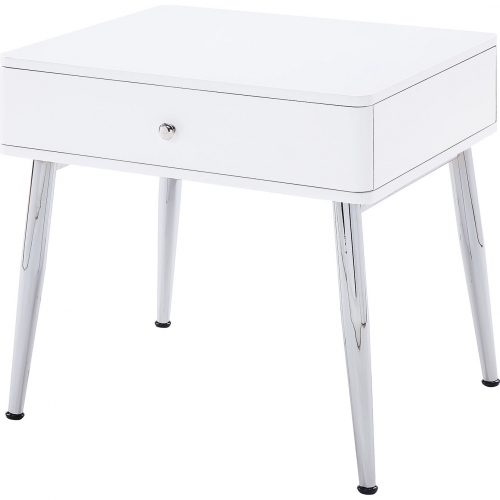 Weizor End Table in High Gloss White & Chrome