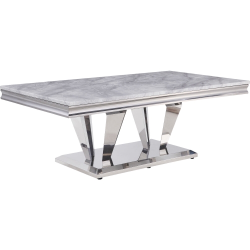 Satinka Coffee Table in Light Gray Faux Marble & Mirrored Silver