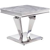 Satinka End Table in Light Gray Faux Marble & Mirrored Silver