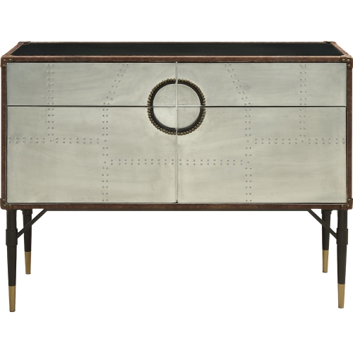 Rosy Console Table in Brown Top Grain Leather & Aluminum