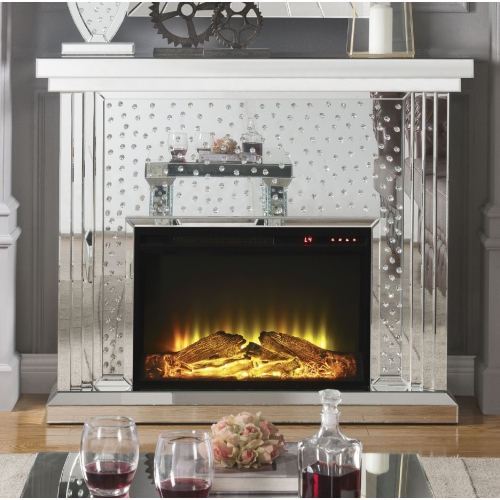 Nysa Fireplace in Mirror & Faux Crystals