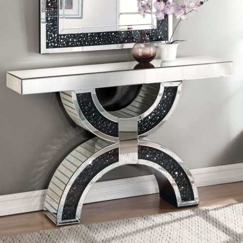 Noor Console Table in Mirrored Finish with Crystals