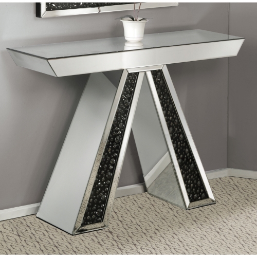 Noor Console Table in Mirrored Finish w/ Crystals