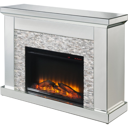 Laksha Indoor LED Electric Fireplace in Mirror & Stone