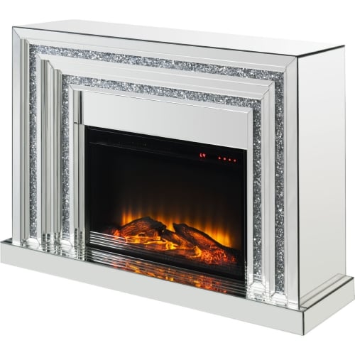 Noralie Indoor LED Electric Fireplace in Mirror & Faux Diamonds