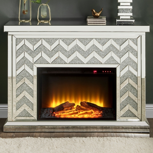 Noralie Fireplace in Mirror & Faux Diamonds