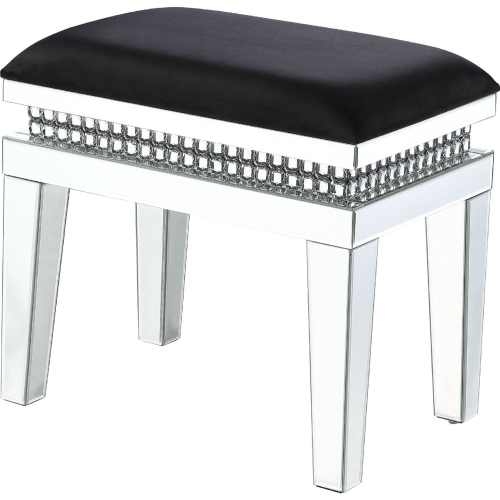 Lotus Vanity Stool in Black Velvet, Mirror & Faux Crystals