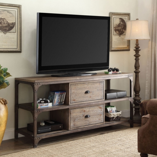 Gorden 60" TV Stand in Weathered Oak & Antique Silver