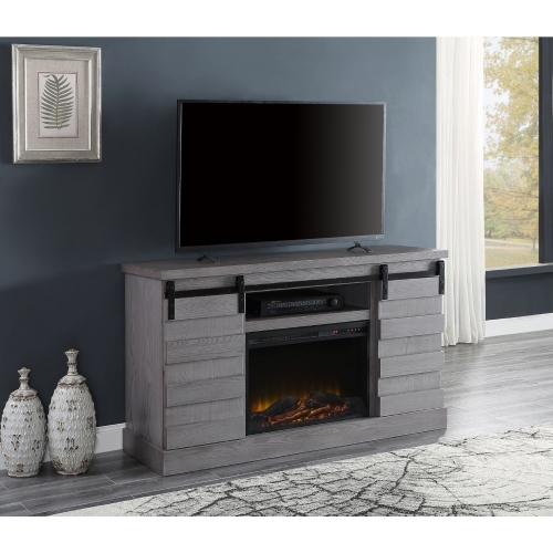 Amrita 59" TV Stand w/ Fireplace in Gray Oak Finish Wood