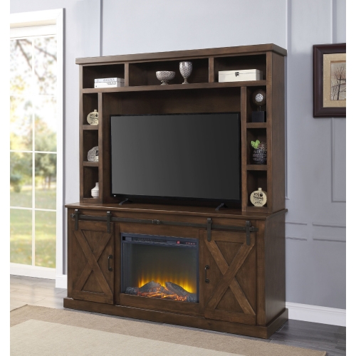 Aksel Entertainment Center w/ Fireplace in Walnut Finish