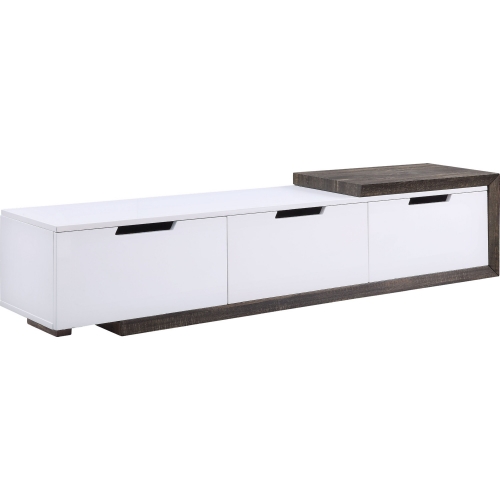 Orion 75" Expandable TV Stand in Gloss White & Rustic Oak