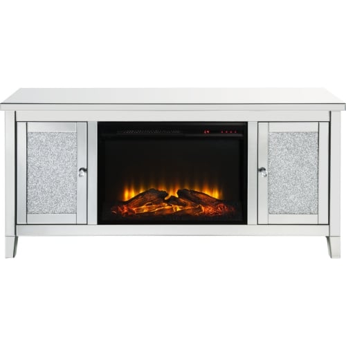 Noralie 59" TV Stand with Fireplace in Mirror & Faux Diamonds