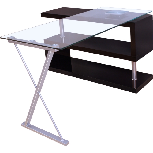 Buck Desk w/ Swivel in High Gloss Black & Glass