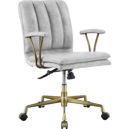 Damir Office Chair in Vintage White Top Grain Leather & Gold