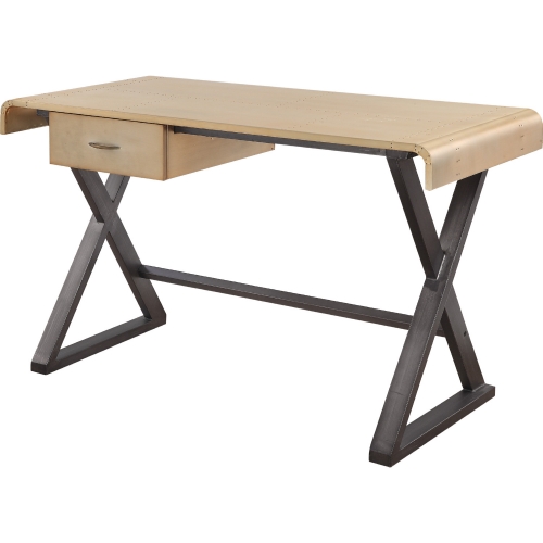 Danton Desk in Gold Aluminum & Dark Metal