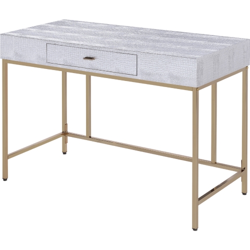 Piety Vanity Desk in Silver Leatherette & Champagne Metal