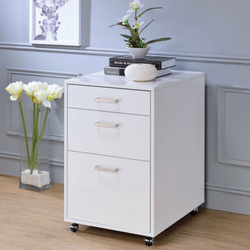 Coleen File Cabinet in White High Gloss & Chrome