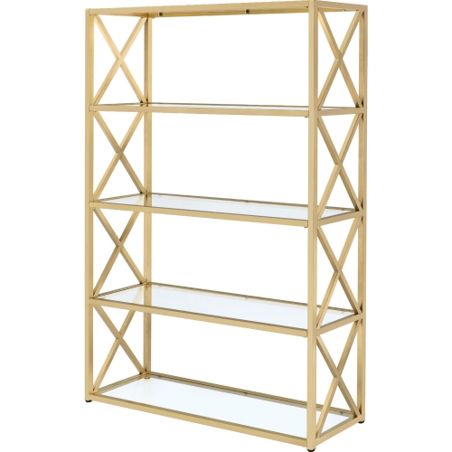 Milavera Bookcase in Gold & Glass with X Sides