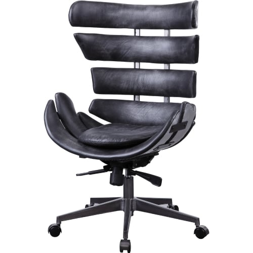 Megan Office Chair in Vintage Black Top Grain Leather & Aluminum