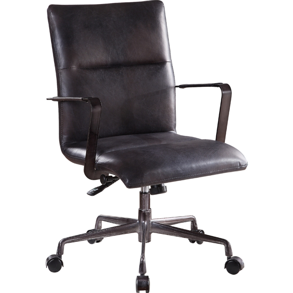 Acme 92569 Indra Office Chair in Onyx Black Top Grain Leather