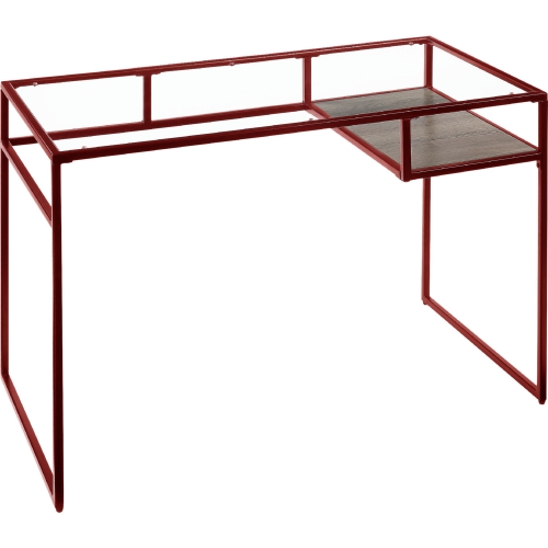 Yasin Desk in Red Metal, Wood & Glass