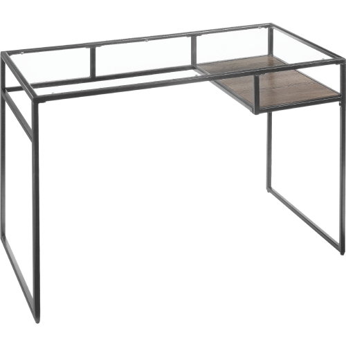 Yasin Desk in Gray Metal, Wood & Glass