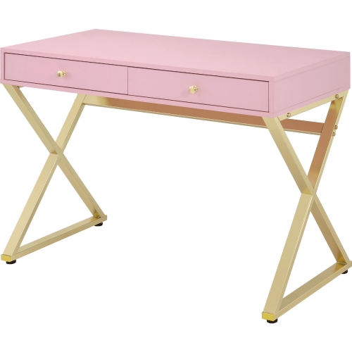 Padraic Office Desk in Pink & Gold Metal