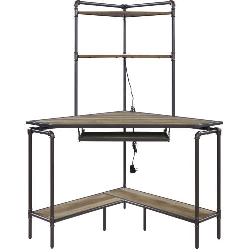 Deliz Corner Desk & Hutch in Sand Gray Finish Metal & Wood