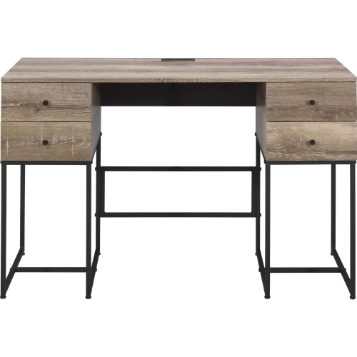 Desirre Desk in Rustic Oak Wood & Black Metal