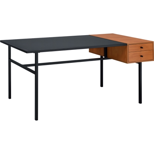 Oaken Desk in Honey Oak Finish Wood & Black Metal