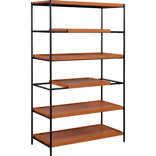 Oaken Bookcase in Honey Oak Finish Wood & Black Metal