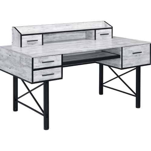 Safea Computer Desk in Antique White & Black Finish