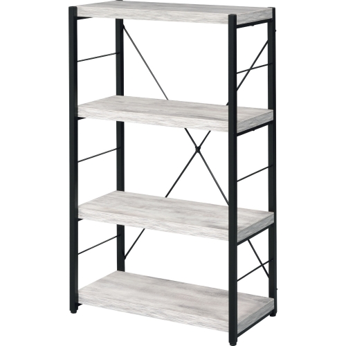 Jurgen Bookcase in Antique White Wood & Black Metal