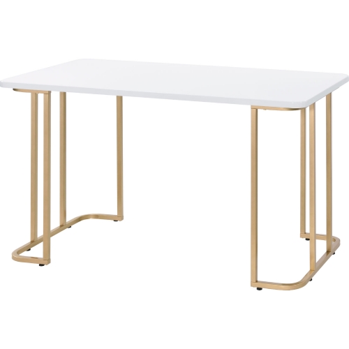 Estie Writing Desk in White & Gold Finish