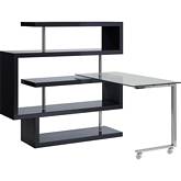 Raceloma Desk & Bookcase in Gloss Black, Chrome & Tempered Glass