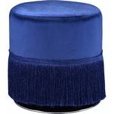 Clivia Ottoman in Midnight Blue Velvet w/ Fringe